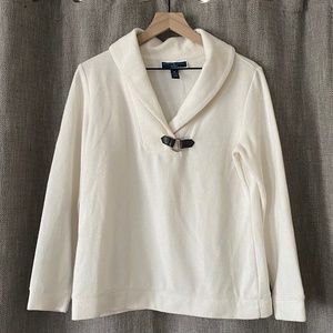 Karen Scott Sport White Buckle Pullover Sweater